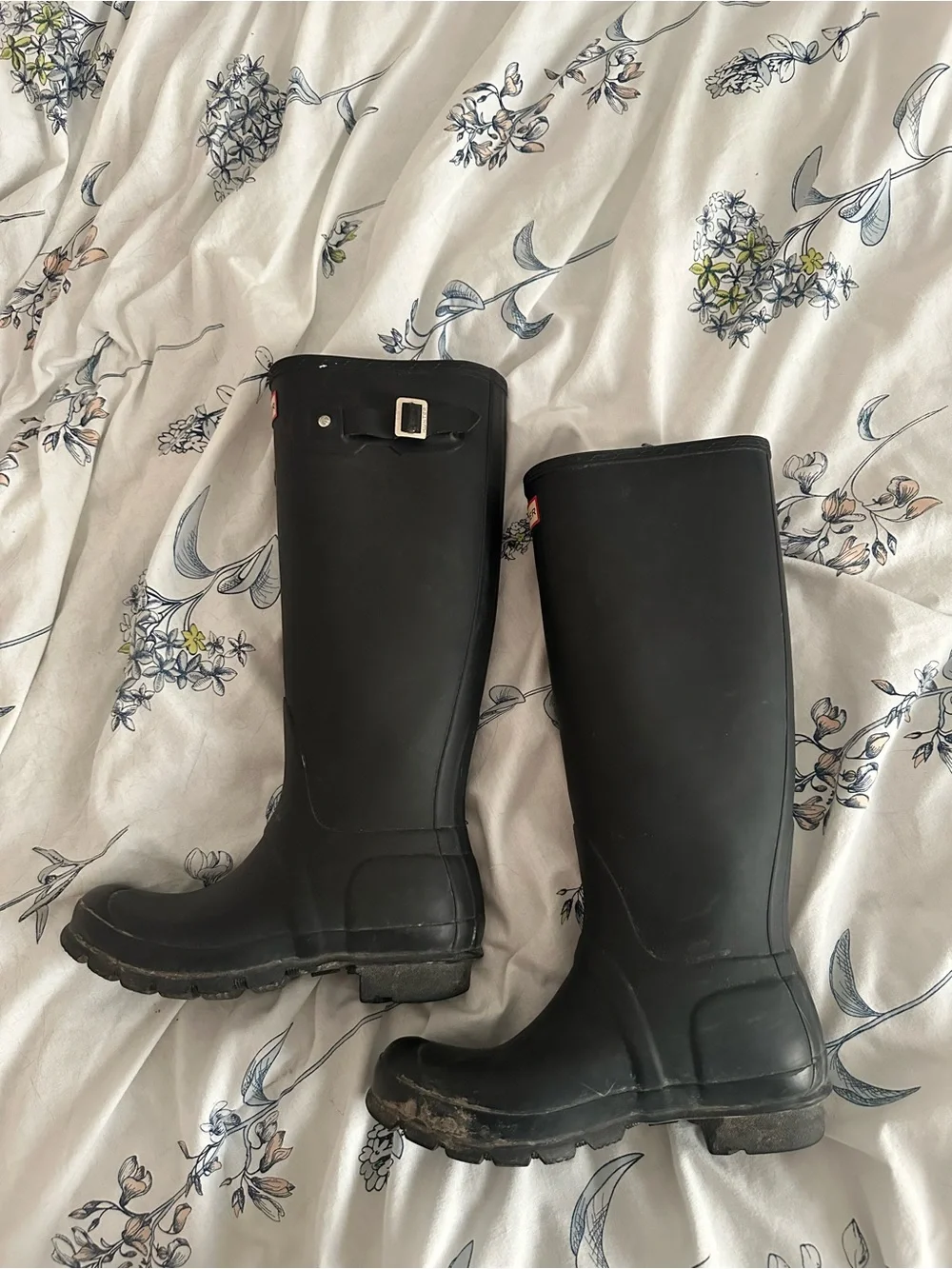Hunter Black Tall Gloss Rain Boots with Buckle